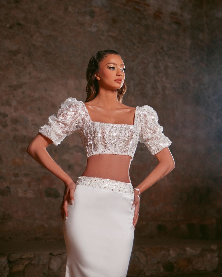 Alma Beautiful 2-Piece Set White Wedding Dress