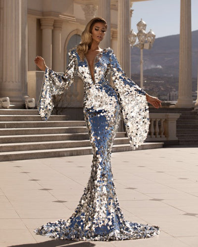 Athena Long Silver  Evening Dress