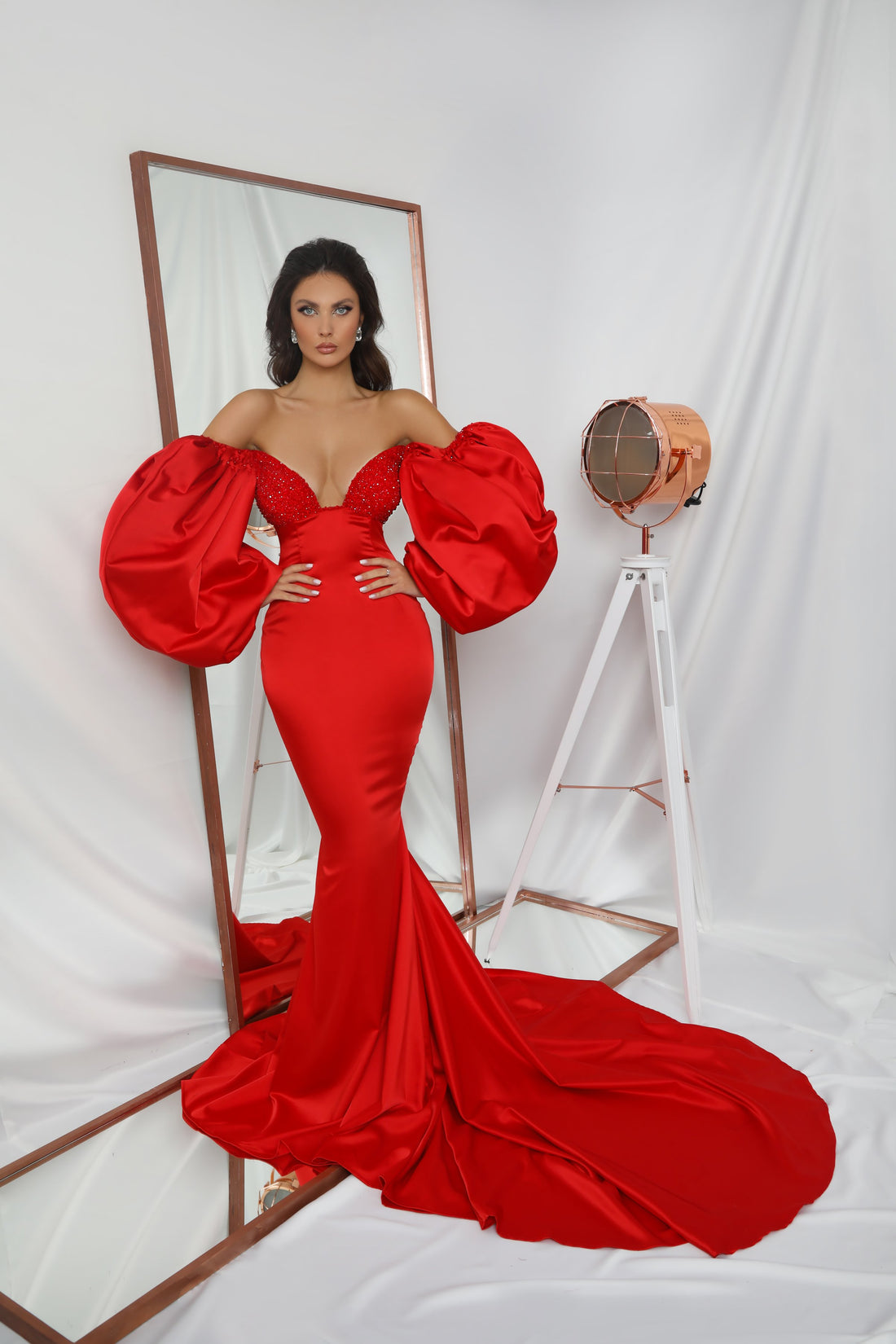 Autumn Elegant Off-Shoulder Long Red Evening Dress XXXL / Red