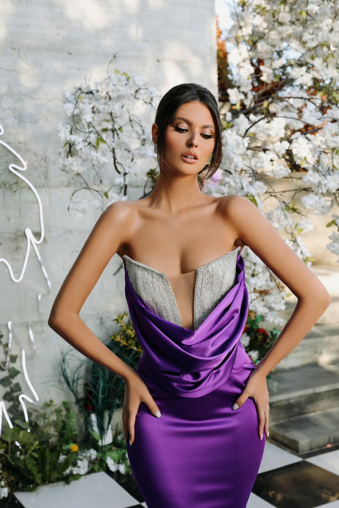 Aya Elegant Off-Shoulder Purple Evening Dress