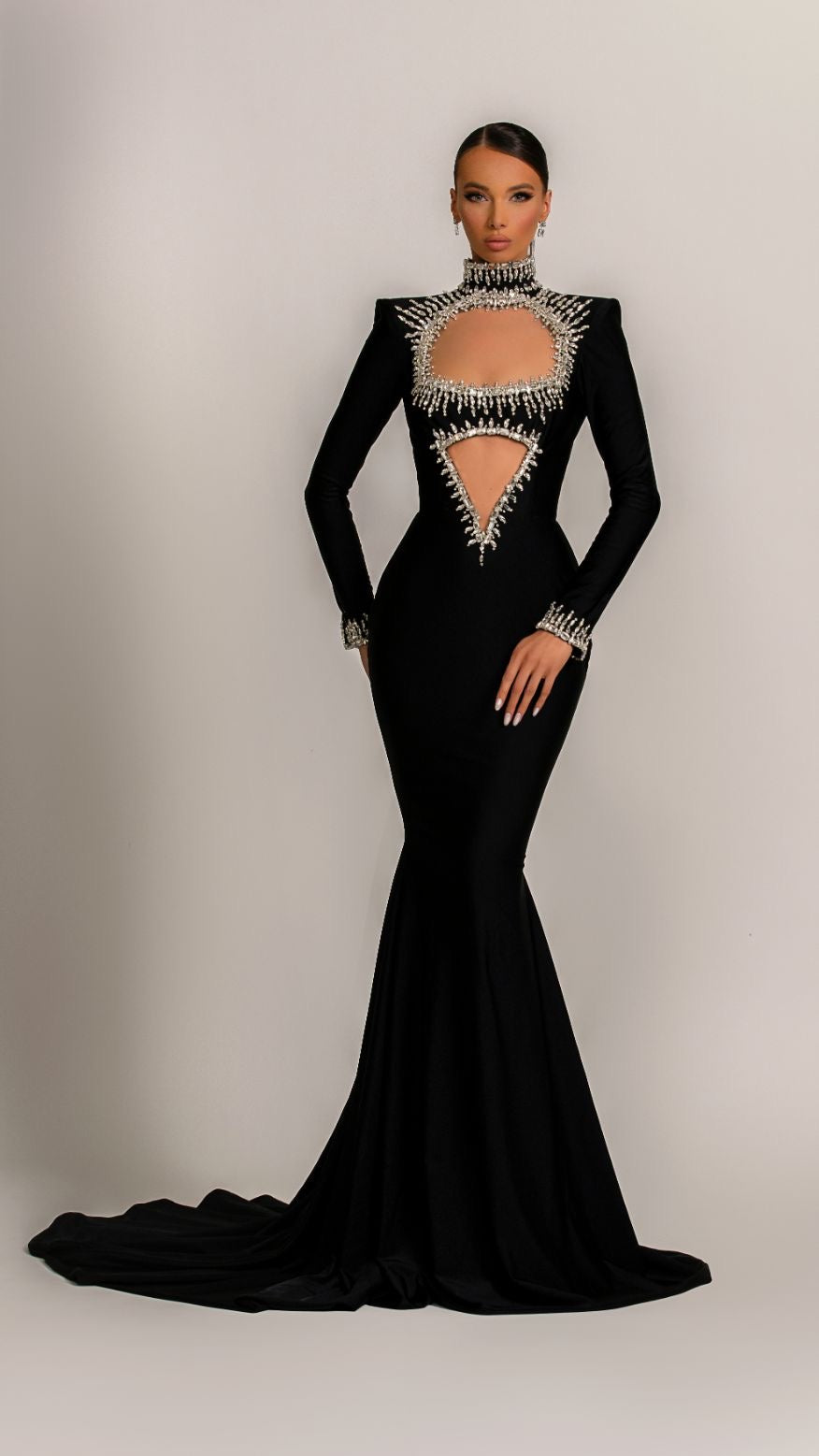 Celeste Elegant Long Sleeves Black Evening Dress
