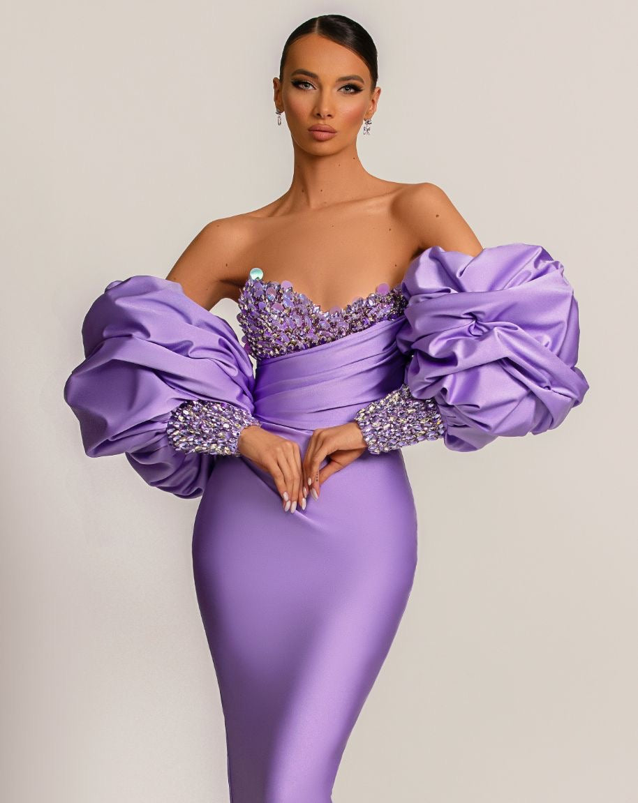 Clara Elegant Off-Shoulder Lavender  Evening Dress