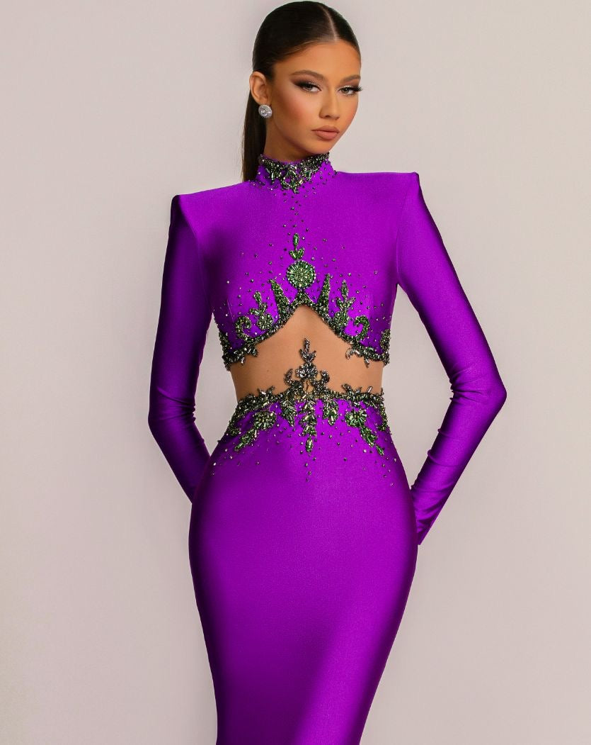 Clarissa High Neck Long Sleeves Beautiful Purple Evening Dress S / Lavender Clarissa High Neck Long Sleeves Beautiful Purple Evening Dress S / Lavender