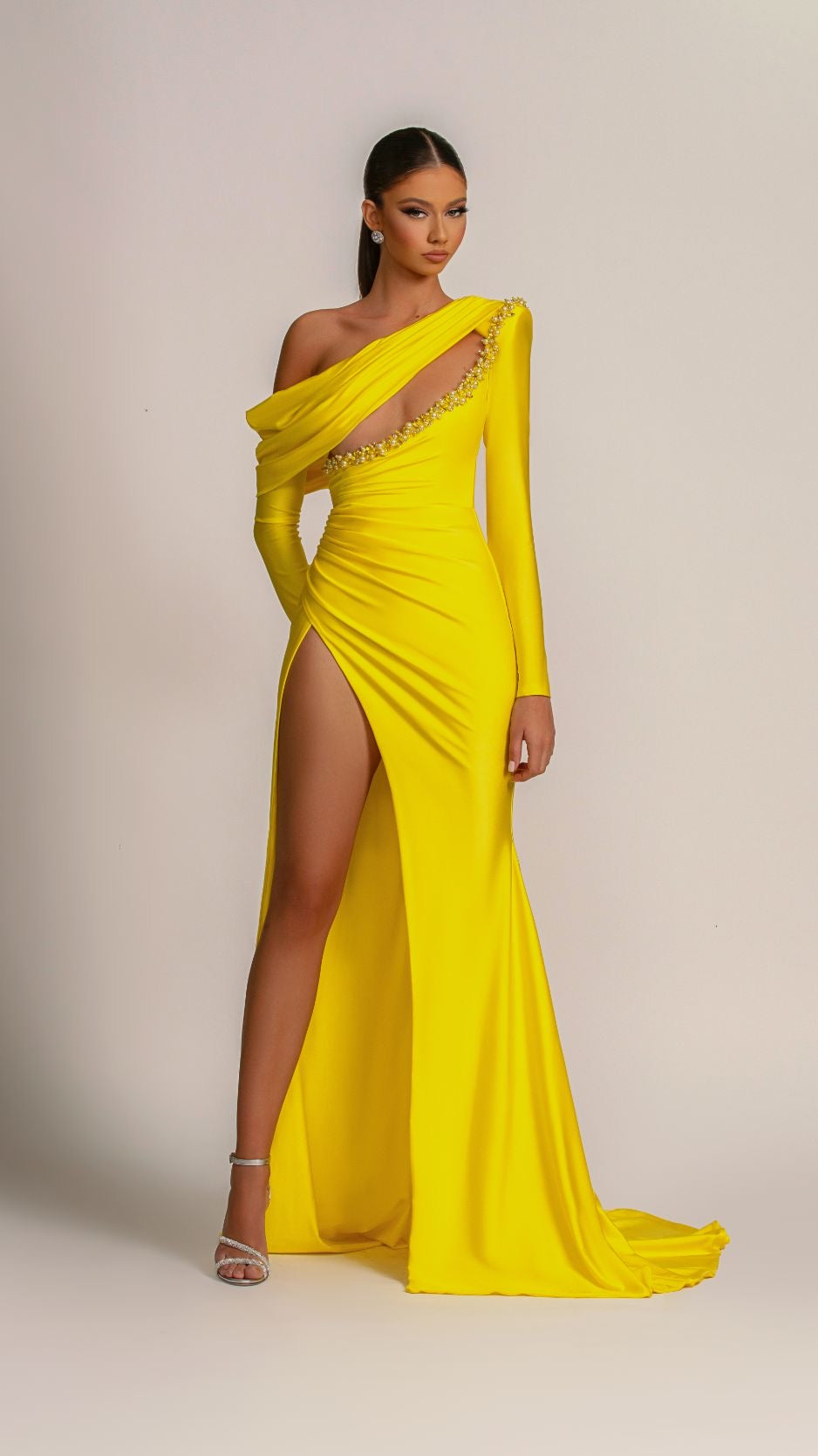 Colette Elegant Long Sleeves Yellow  Evening Dress