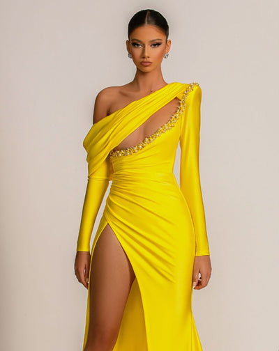 Colette Elegant Long Sleeves Yellow  Evening Dress