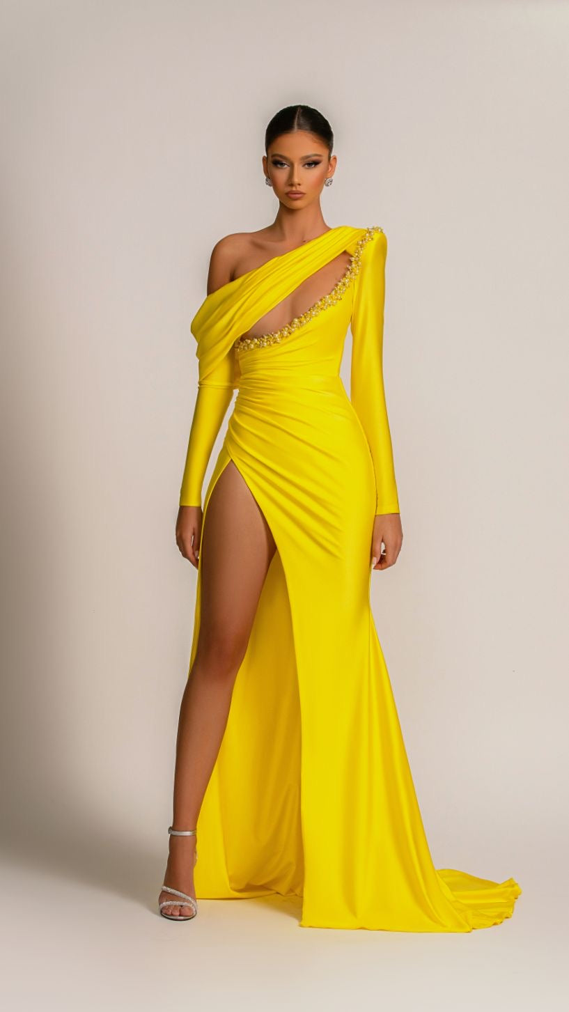 Colette Elegant Long Sleeves Yellow Evening Dress S / Yellow Colette Elegant Long Sleeves Yellow Evening Dress S / Yellow