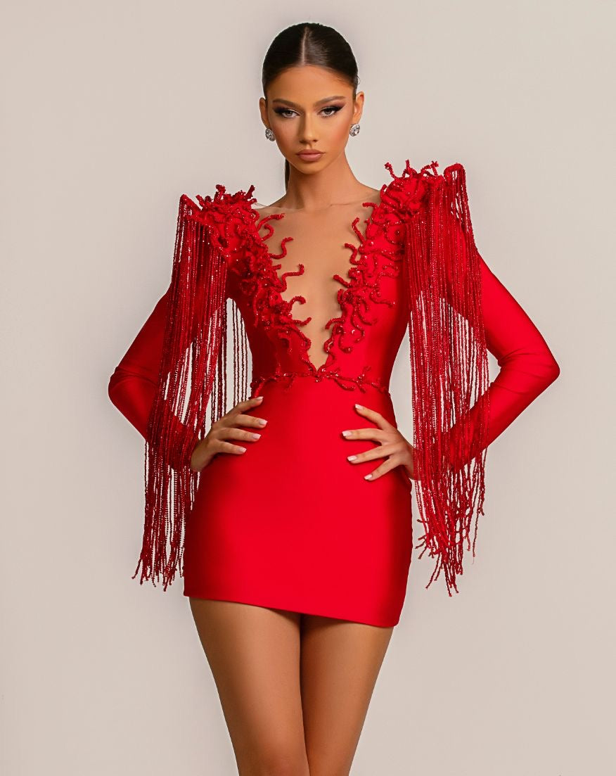 Corinne  Beautiful Shor Red  Evening Dress