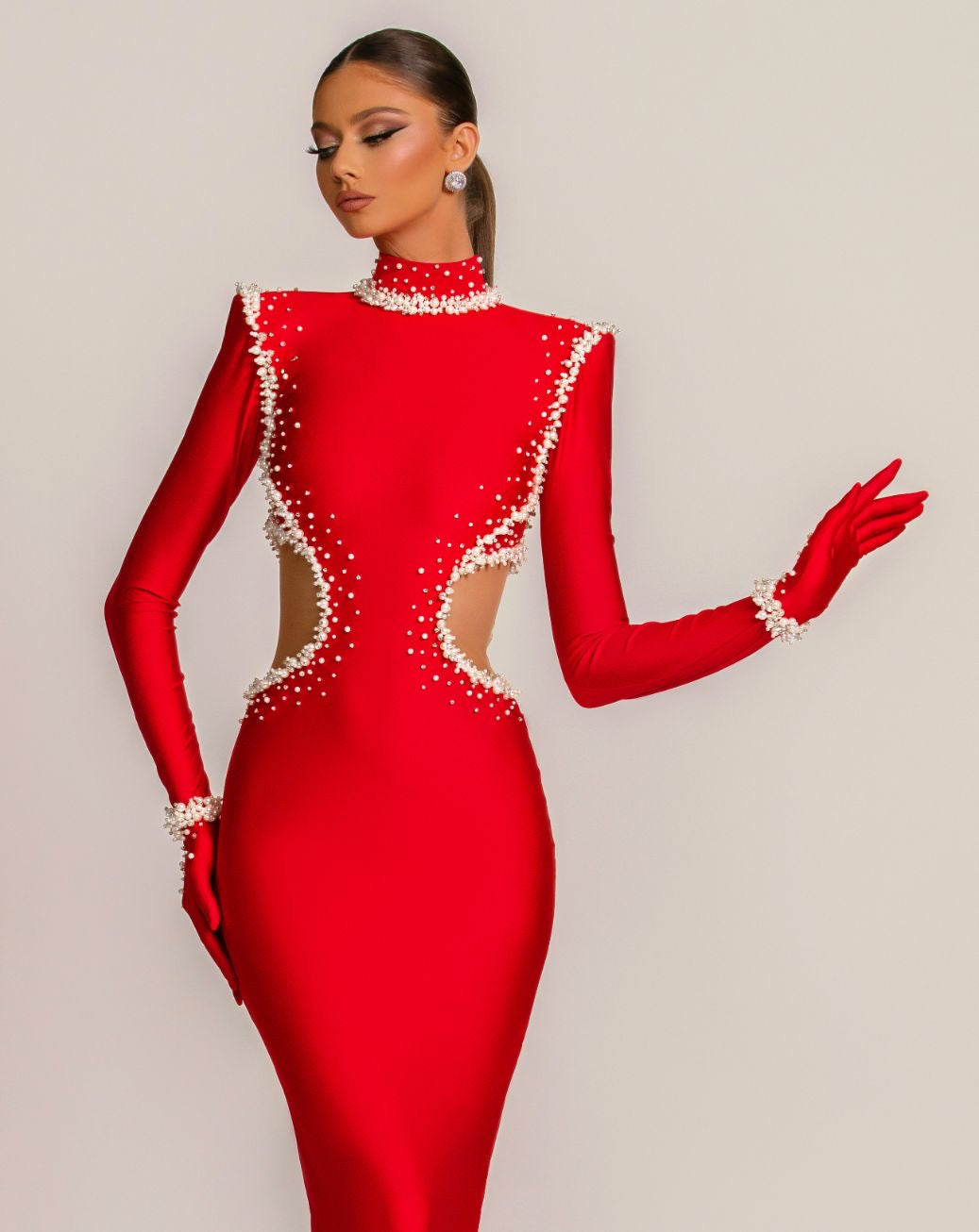 Cynthia Elegant Long Sleeves Red Evening Dress