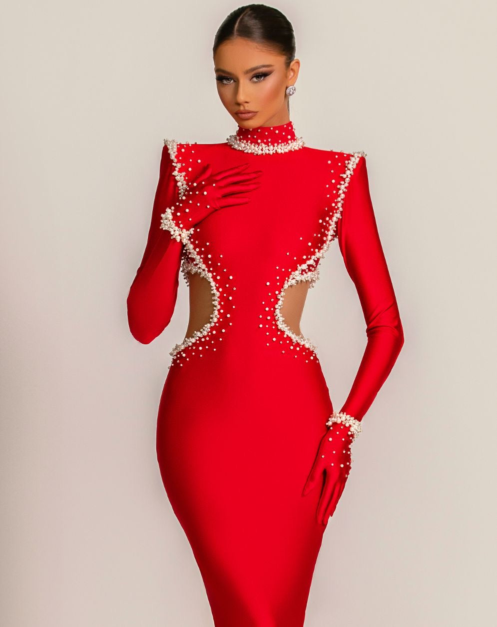 Cynthia Elegant Long Sleeves Red Evening Dress