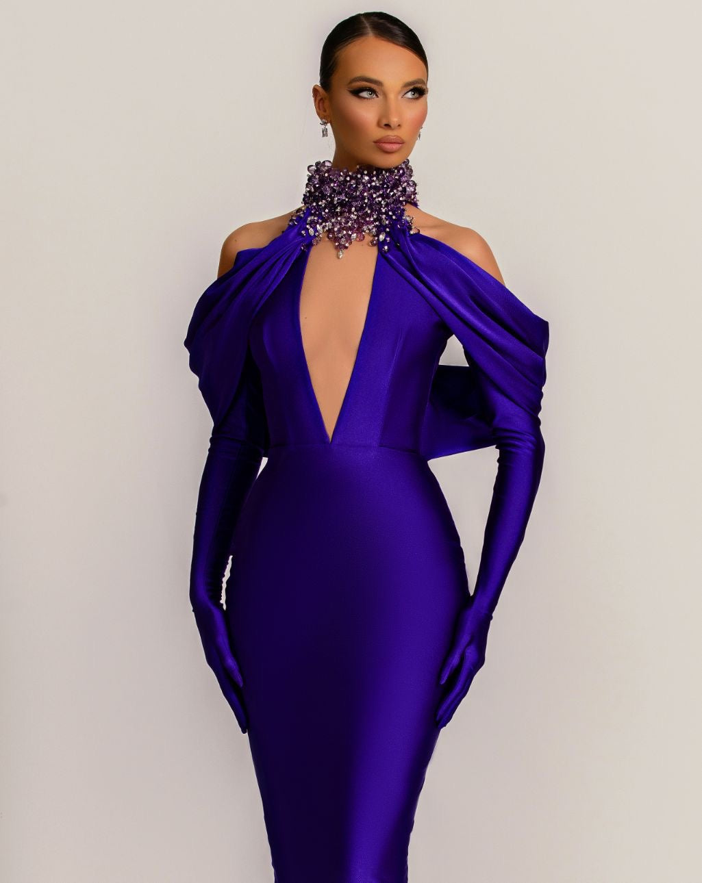 Dahlia Elegant Long Sleeves Blue Evening Dress XXXL / Blue Dahlia Elegant Long Sleeves Blue Evening Dress XXXL / Blue