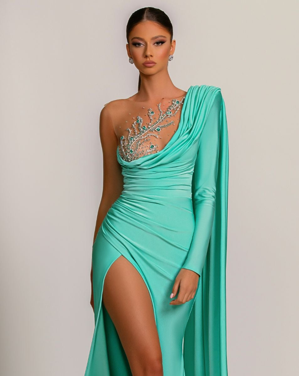 Daniella Elegant One Sleeve Blue Evening Dress