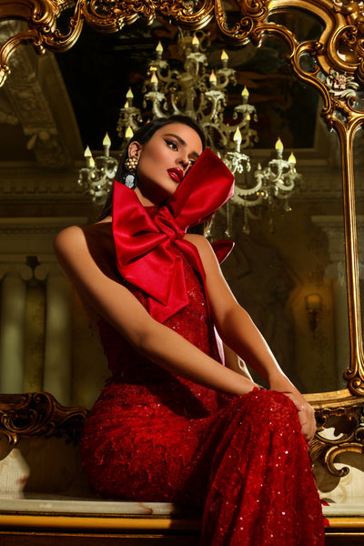 Eloise  Elegant Off-Shoulder Red Evening Dress