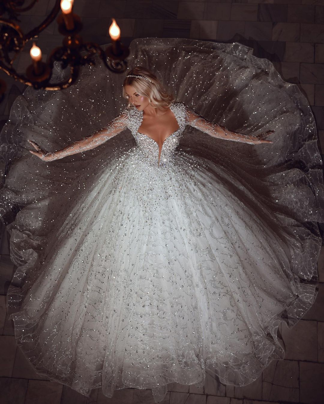 super elegant wedding dresses Off the Shoulder Full Lace Elegant Princess Romantic Wedding Dresses,B –  SposaBridal main image 1