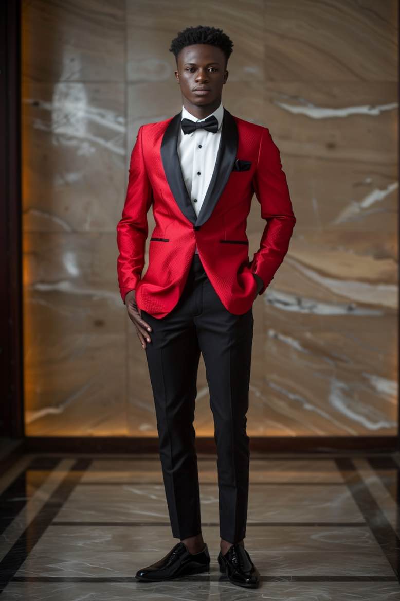 Toby High Quality Red slim Fit Men Tuxedos Suit