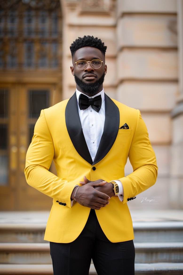 Mohammad  GROOM Yellow slim Fit Men Tuxedos Suit