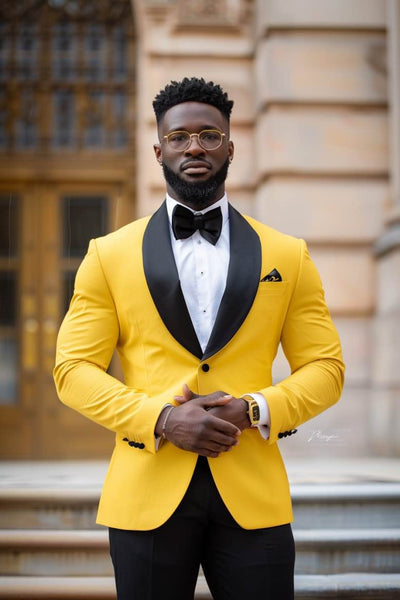 Mohammad Groom Yellow Slim Fit Men Tuxedos Suit M / XL / 100% Pure Wool Mohammad Groom Yellow Slim Fit Men Tuxedos Suit M / XL / 100% Pure Wool