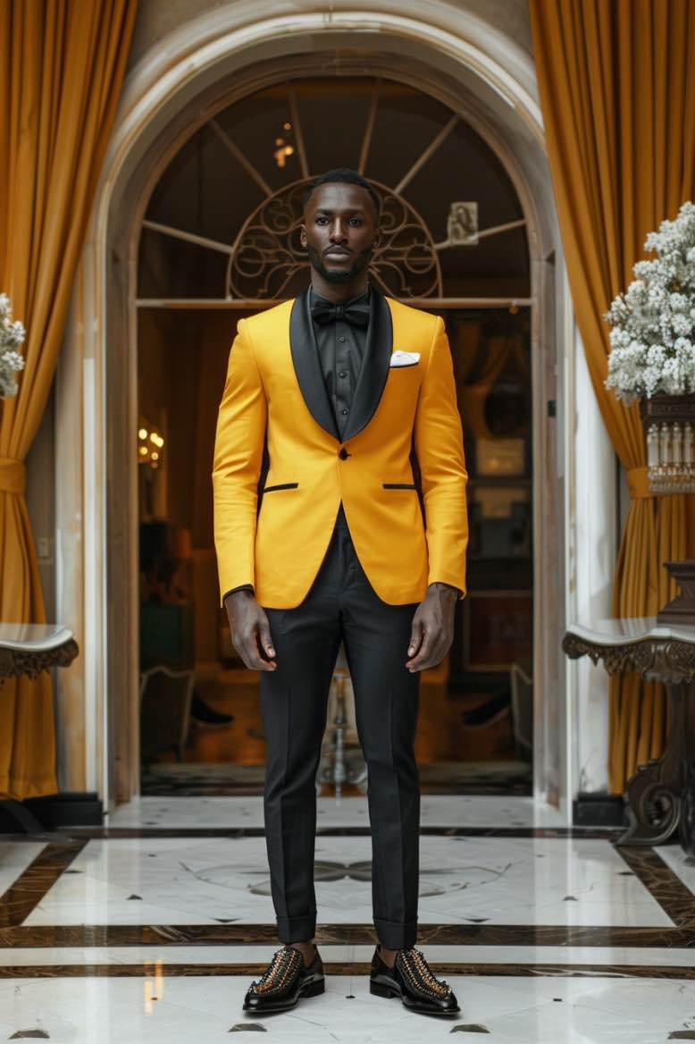 Gabriel modern look Yellow slim Fit Men Tuxedos Suit