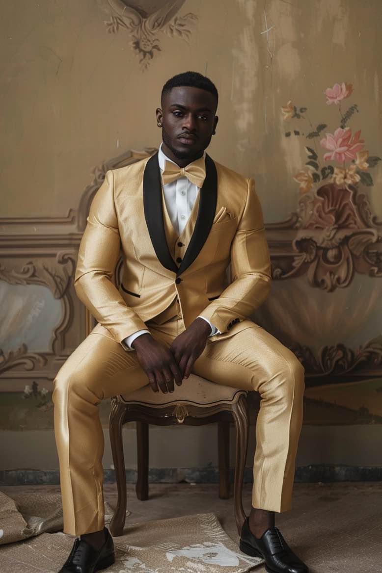 Sonny High Quality Golden slim Fit Men Tuxedos Suit