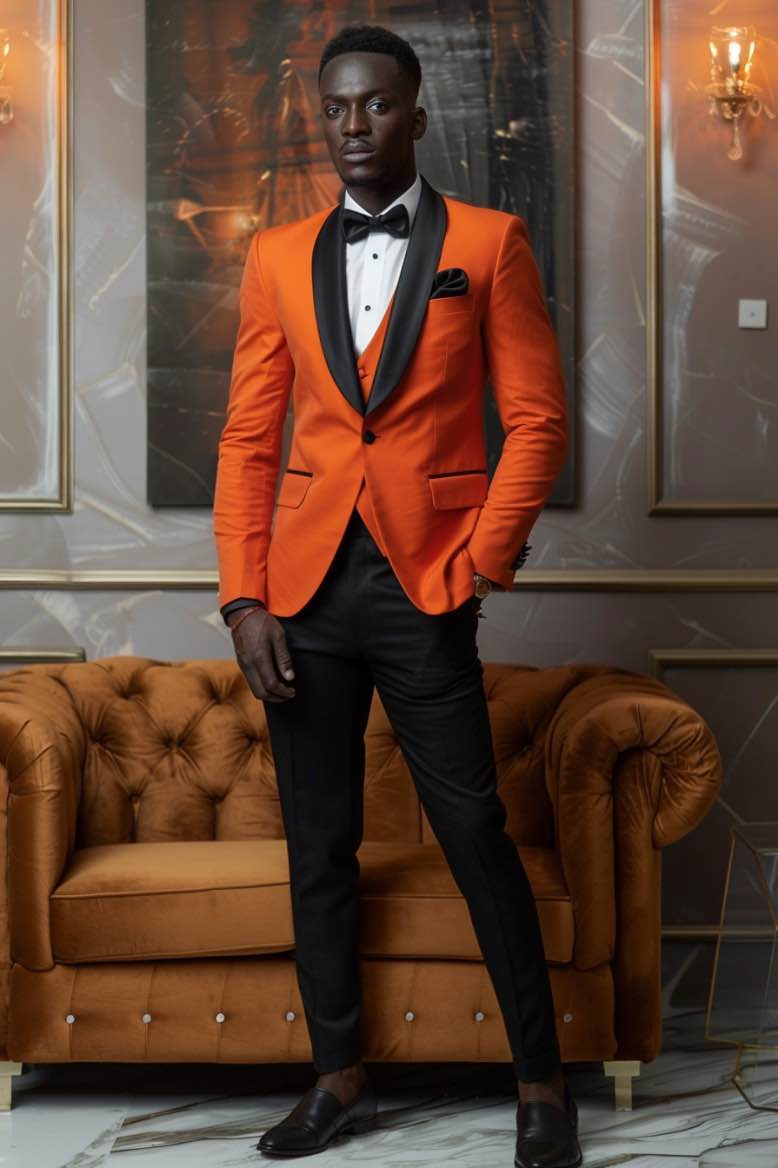 Riley High Quality Orange slim Fit Men Tuxedos Suit