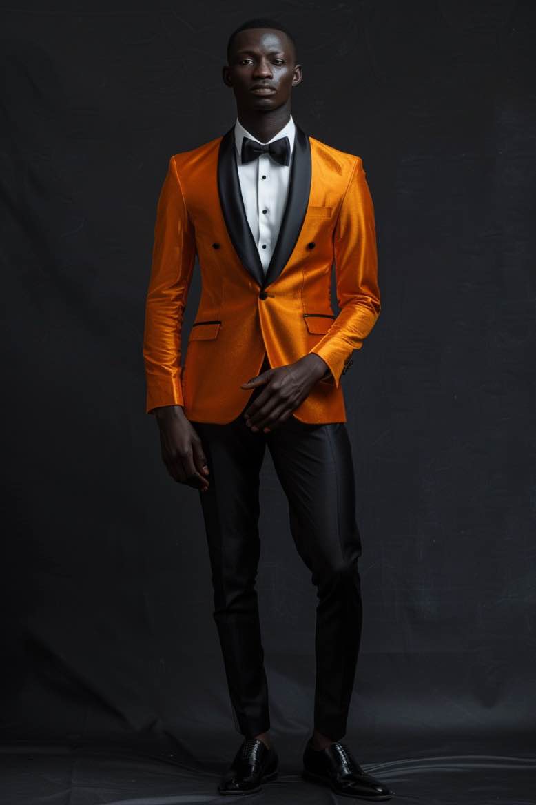 Ralph modern look Orange slim Fit Men Tuxedos Suit