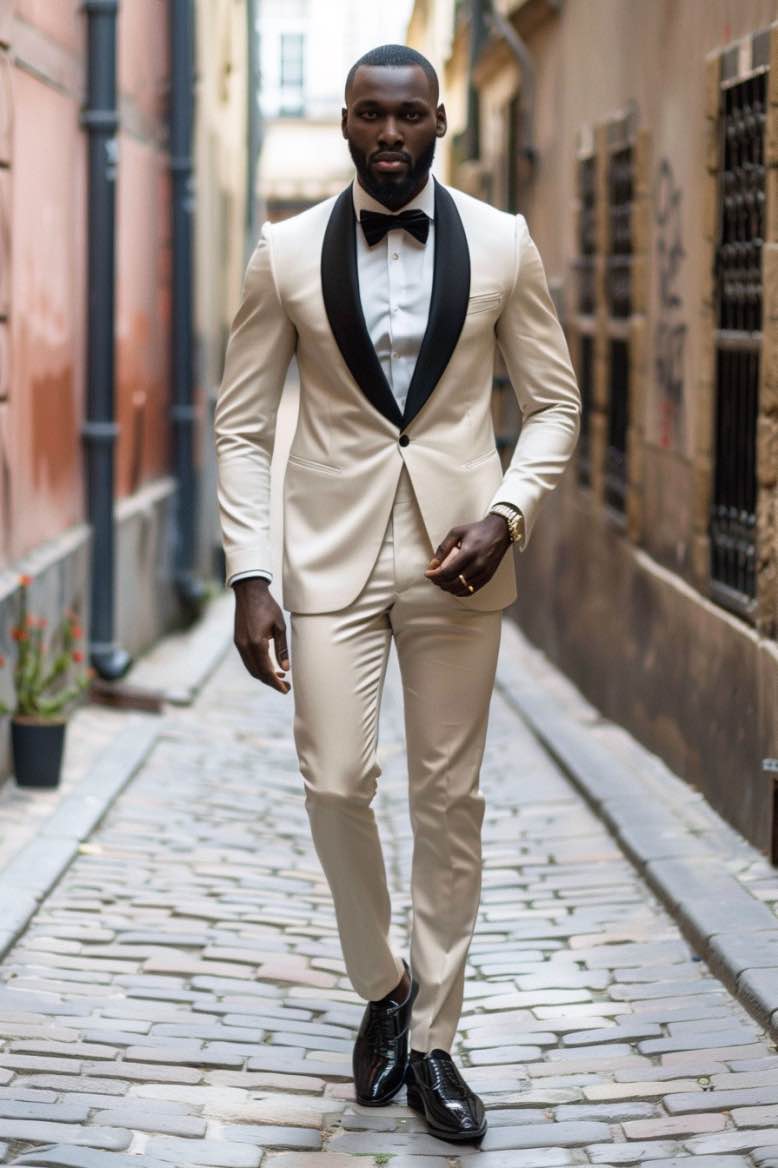 Michael High Quality Cream slim Fit Men Tuxedos Suit