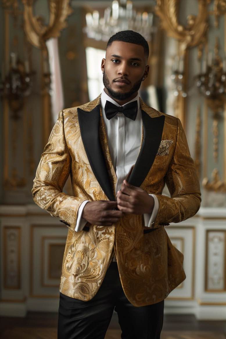 Jackson modern look Golden slim Fit Men Tuxedos Suit