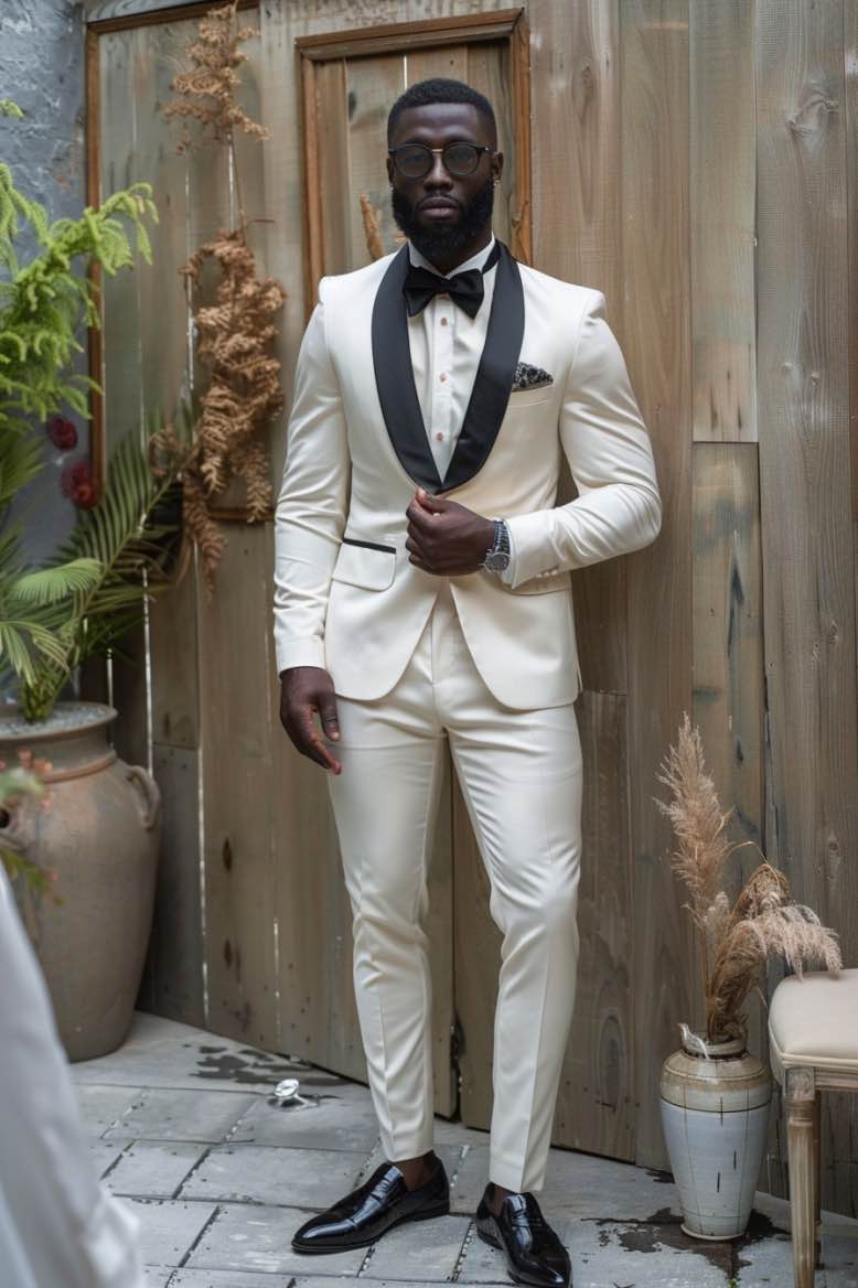 Elias High Quality White slim Fit Men Tuxedos Suit