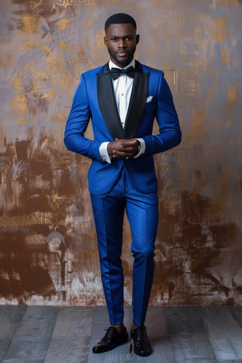 Ibrahim  GROOM Blue slim Fit Men Tuxedos Suit