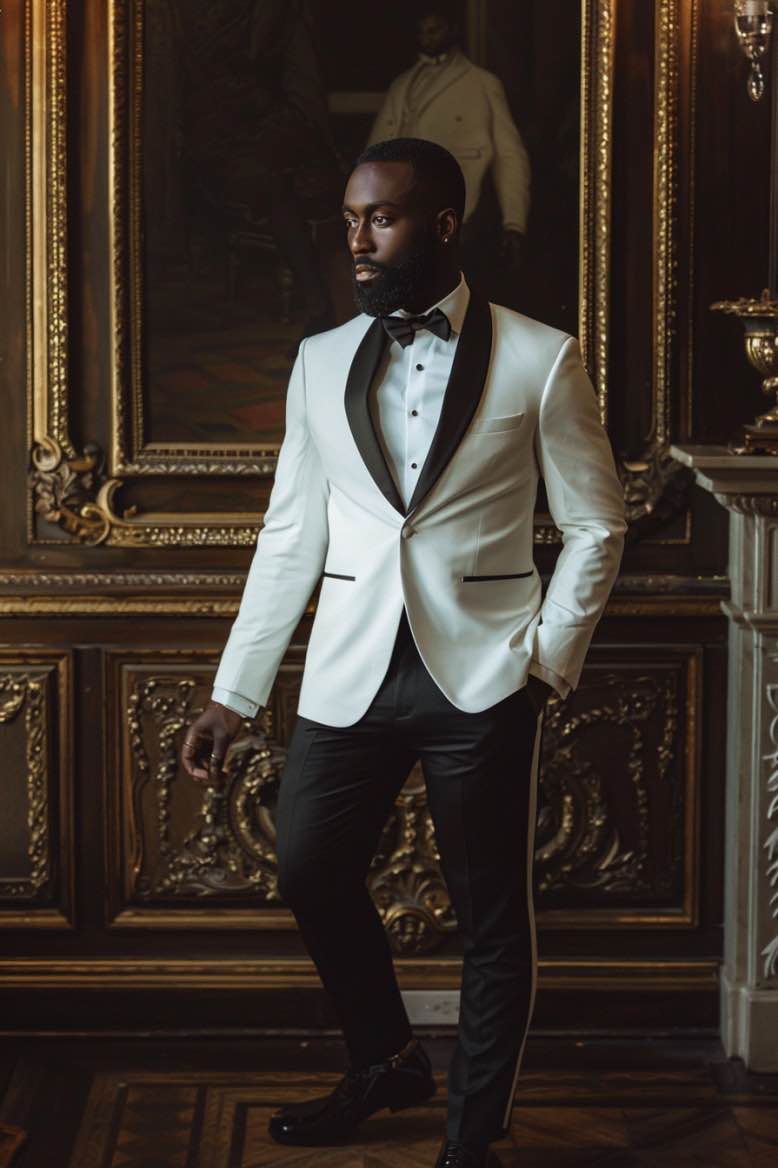 Bodhi  Royal Gentleman White slim Fit Men Tuxedos Suit