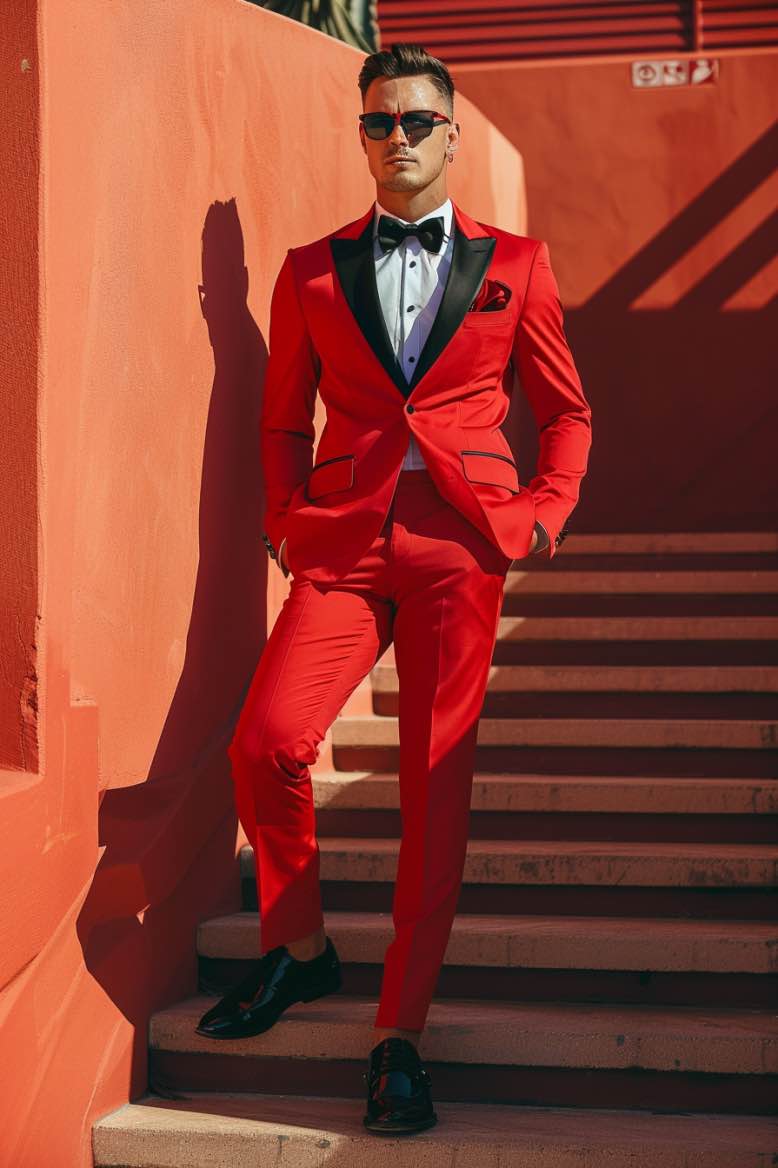 Beau  GROOM Red slim Fit Men Tuxedos Suit