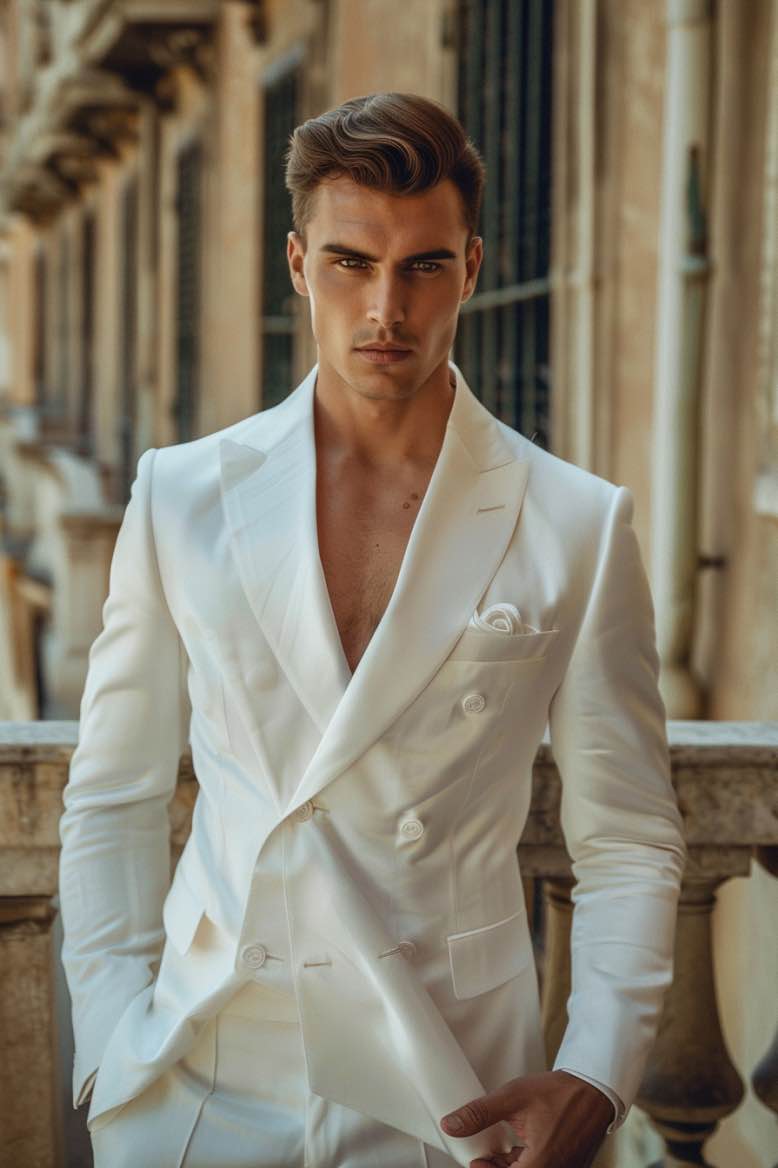 Dominic High Quality White slim Fit Men Tuxedos Suit