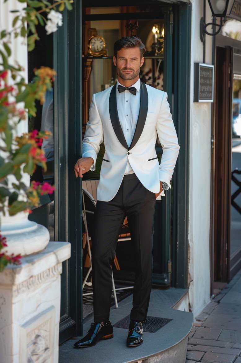 Ruben modern look White slim Fit Men Tuxedos Suit