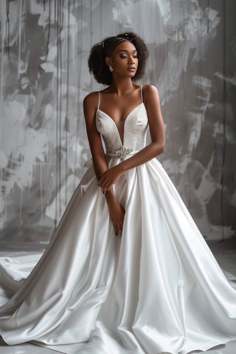 Phoebe  Elegant  V Neck White Ball Gown Wedding Dress