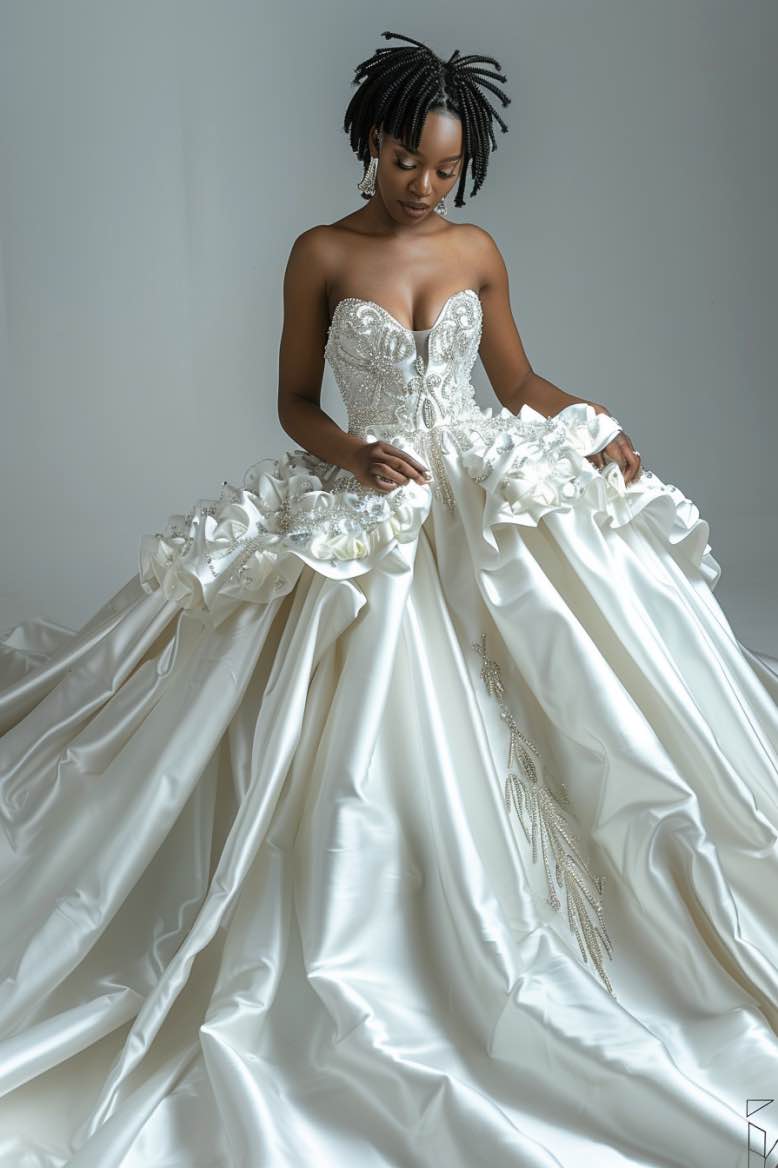 Maisie  Champagne Princess   V Neck White Ball Gown Wedding Dress