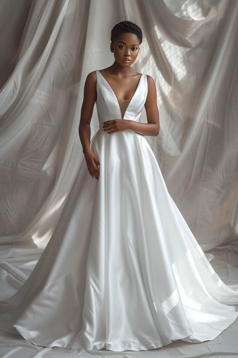 Erin Sexy Exquisite V Neck White Ball Gown Wedding Dress