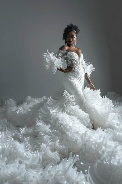 Nicole Elegant Sequin White Mermaid Gown Wedding Dress MADE TO MEASURE / White