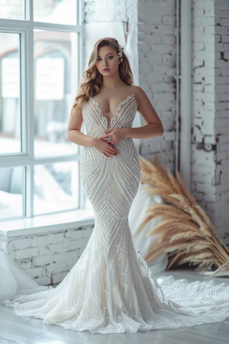 Nadia  Elegant Sequin white Mermaid Gown  Wedding Dress