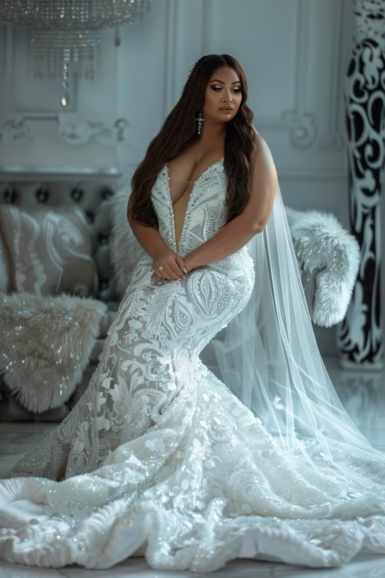 Betsy  Sexy Exquisite  White Mermaid Gown  Wedding Dress