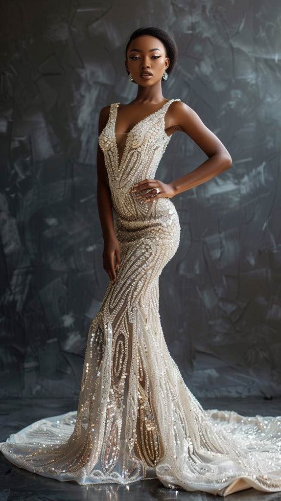 Josie Luxurious Princess v Neck White Mermaid Gown Wedding Dress – D&D  Clothing