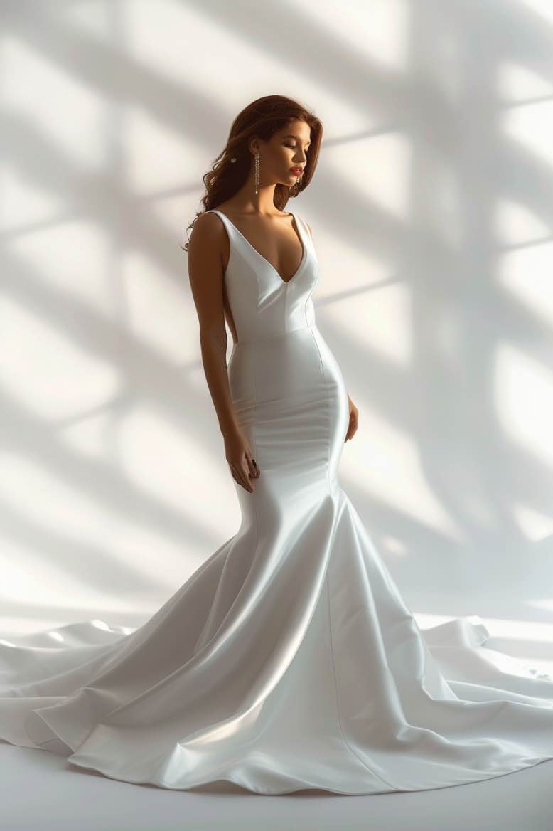 Hope Gorgeous V Neck  White Mermaid Gown  Wedding Dress