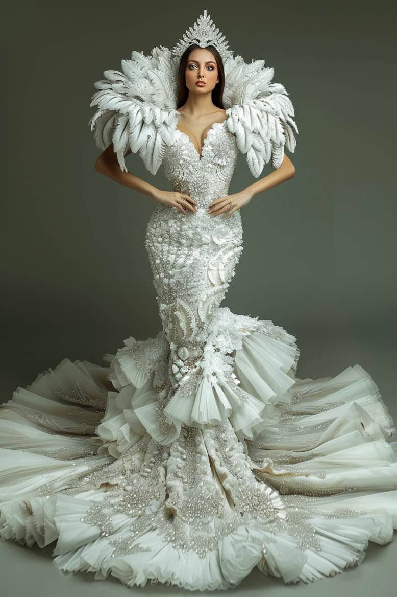 Pippa  Sexy Exquisite Feather Touch  White Mermaid Gown  Wedding Dress