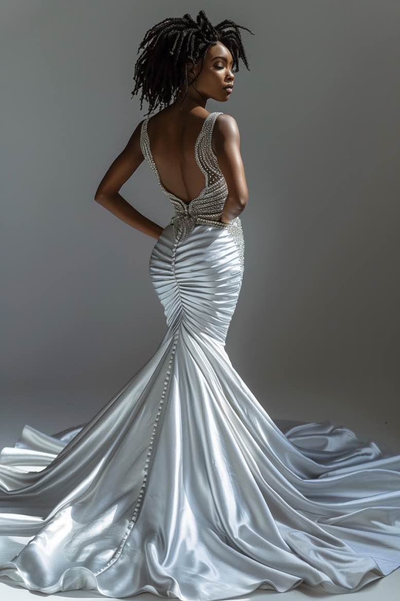 Isabel  Luxury   Backless  White Mermaid Gown  Wedding Dress