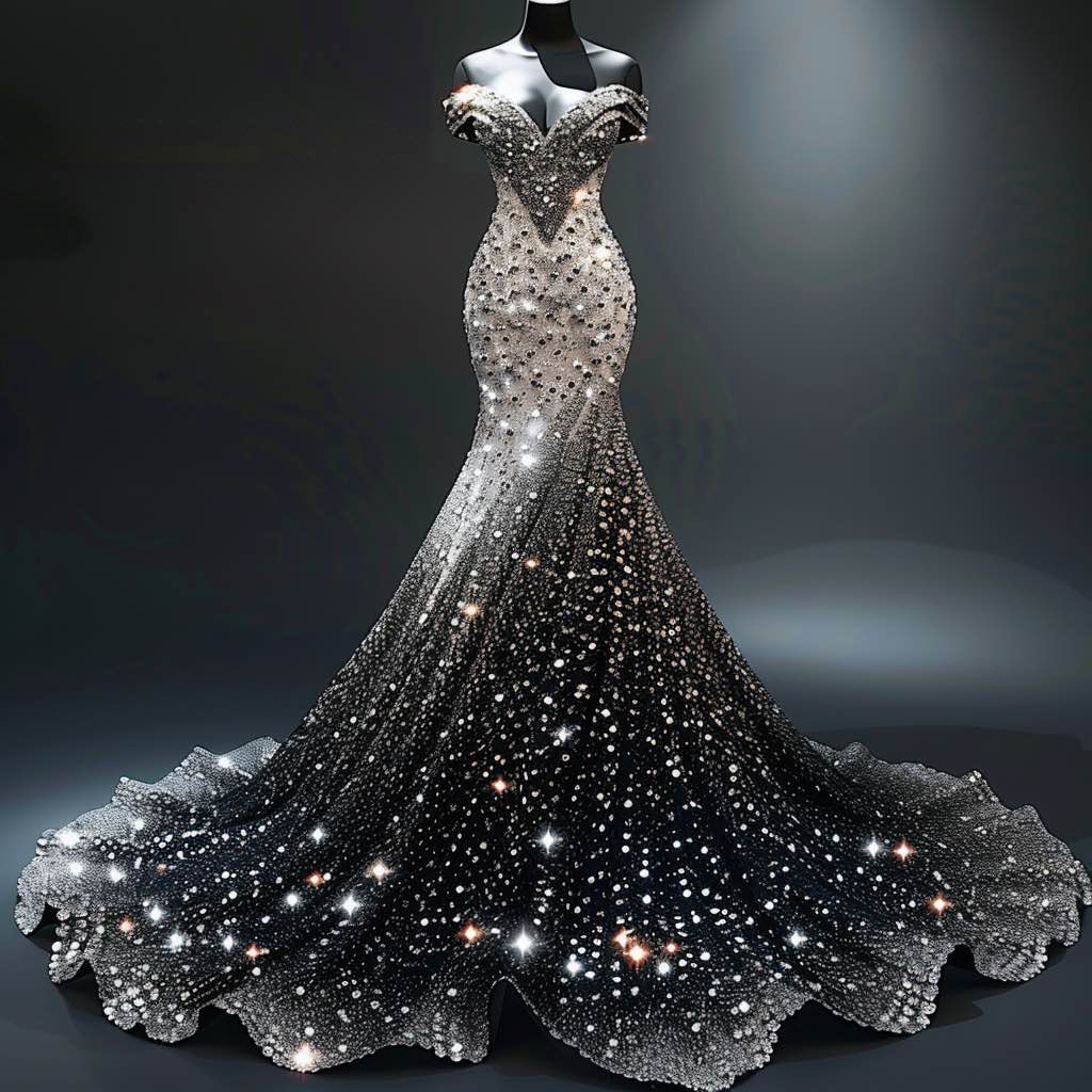 Nova Elegant Off Shoulder Black with White Mermaid Gown Wedding Dress