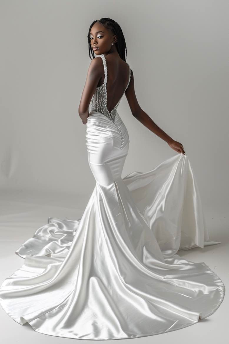 Gabriella  Luxury   Backless  White Mermaid Gown  Wedding Dress