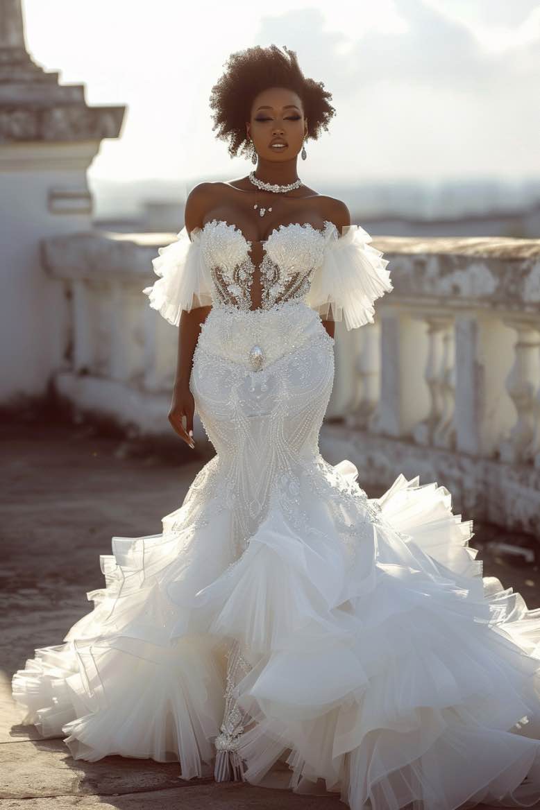 white wedding dress, mermaid wedding dress main image 0