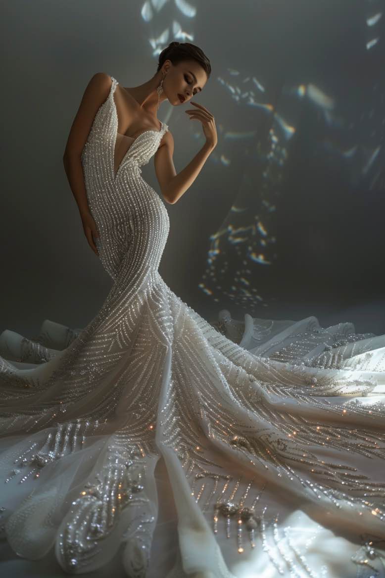 Skylar  Sexy Exquisite  White Mermaid Gown  Wedding Dress