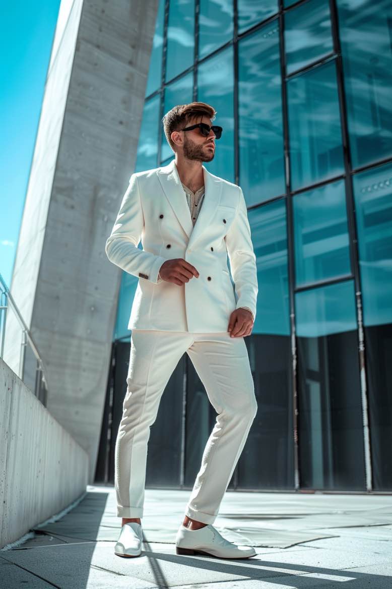 Louis High Quality White Men Suits Slim Fit  Blazer Classic suits