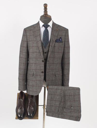 Grey Brown Set Blazer Linen Suit