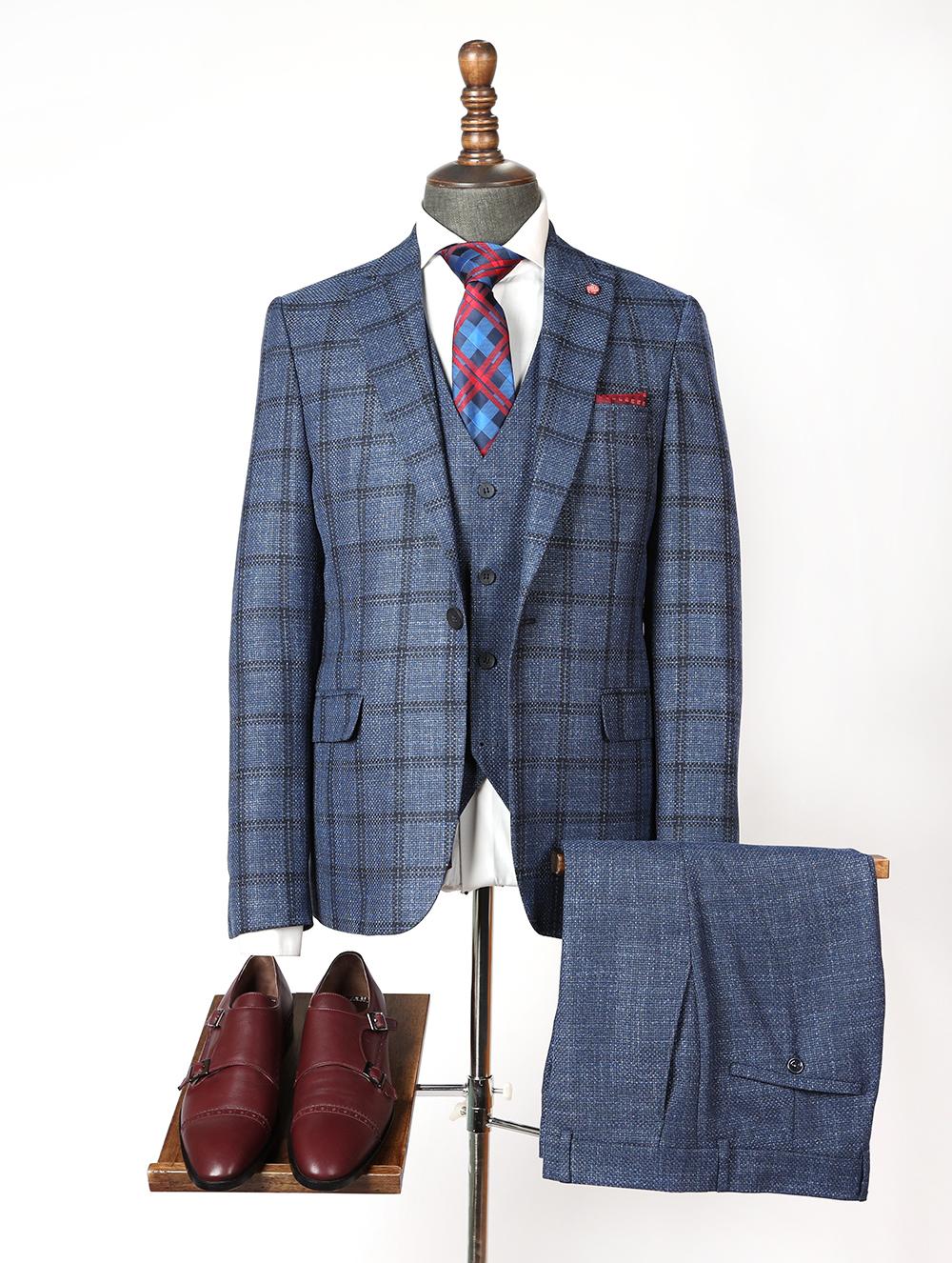 Jaziel Blue Set Blazer Linen Suit
