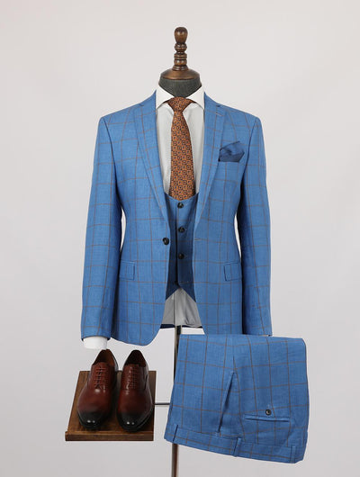 Kyree Blue Set Blazer Linen Suit